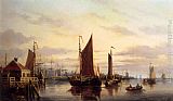 Johannes Hilverdink A View Of The IJ, Amsterdam, With Various Shipping Near Het Slagthuys painting